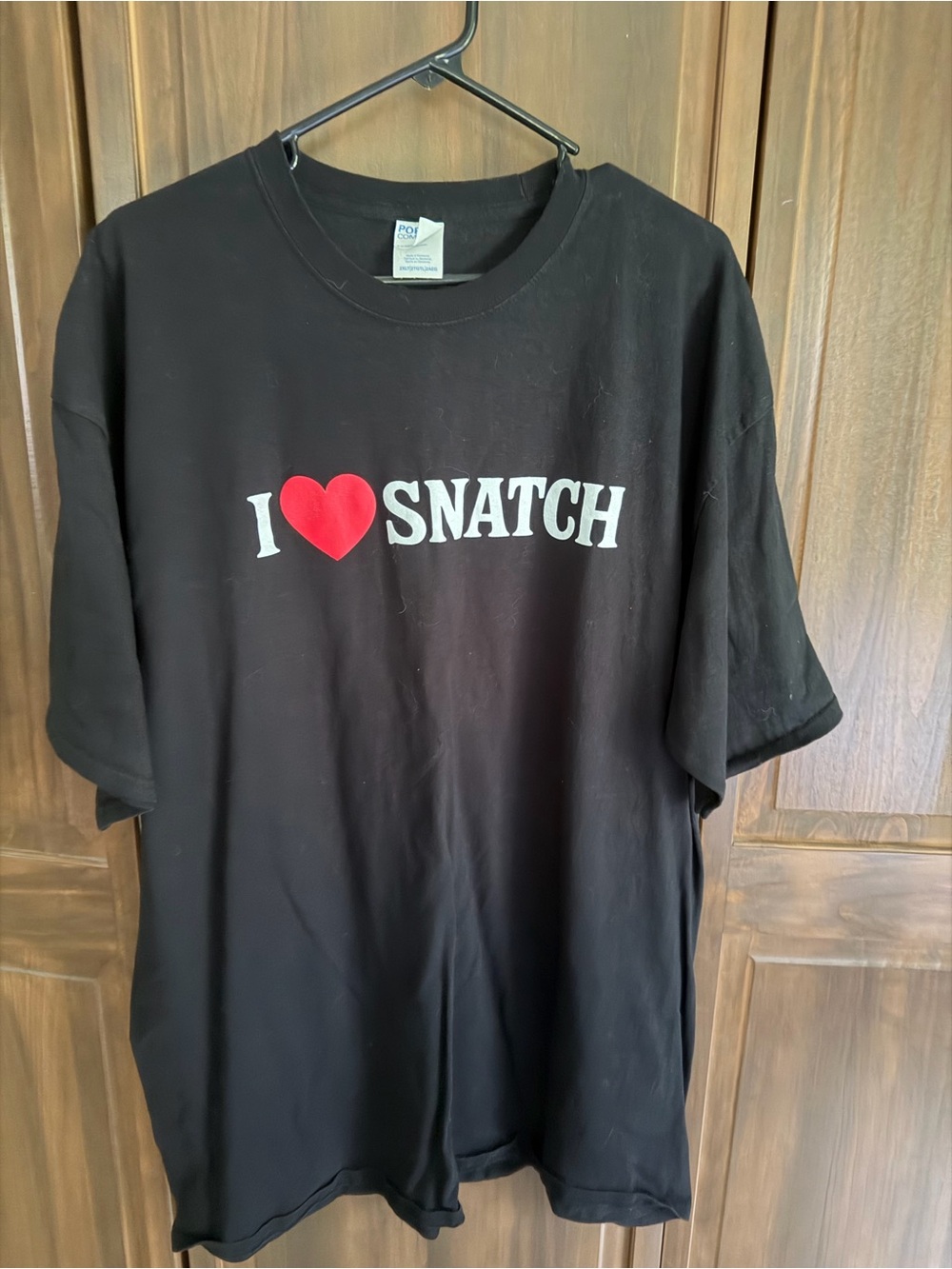 Port and Company Black T‑Shirt with Red Heart "I ♥ SNATCH" Print